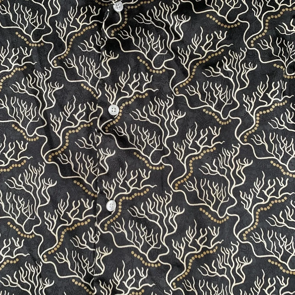 Zara Shirt Mens Small Black Coral Print Viscose Short‎ Sleeve Button Up Casual